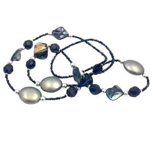 Vintage Silver Black Abalone Shell Necklace
